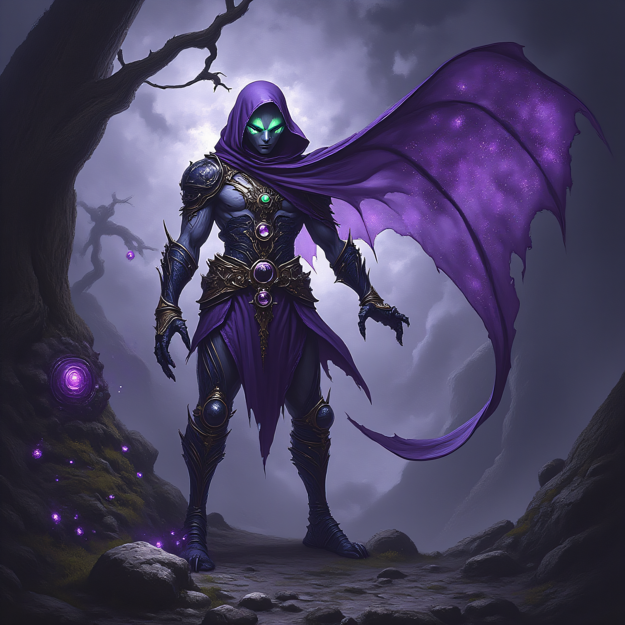 ArsMJStyle, dnddarkestfantasy, dark fantasy style, best quality, fantastical alien with whimsical elements, magical fairytale landscape, elaborate fantasy style art, plum theme, intricate details, ultra sharp, exquisite detail, flawless composition, vivid colors, masterpiece, exciting background
