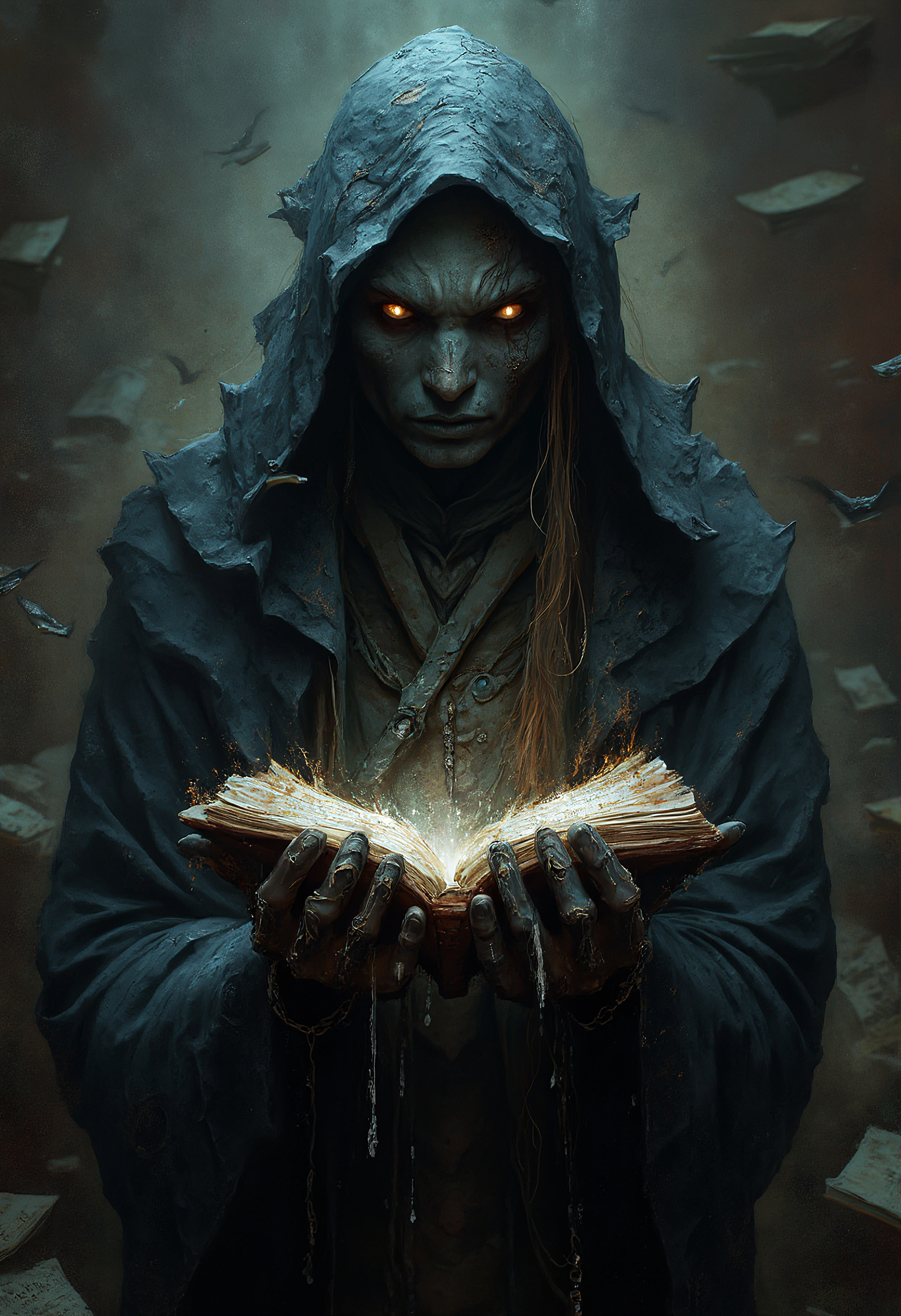 Appearance: A scholar dressed in dark, tattered robes, their fingers elongated and covered in strange glyphs. Their eyes glow faintly with an otherworldly light, and a swarm of spectral books hovers around them.
Backstory: Once a humble librarian, they stumbled upon a forbidden tome that connected them to an ancient, incomprehensible entity. Now they serve as the entity’s vessel, seeking forbidden knowledge while struggling to retain their humanity.
Abilities: Can summon eldritch constructs, unravel reality with forbidden spells, and manipulate time within limited areas. They can also commune with and control lesser dark entities.