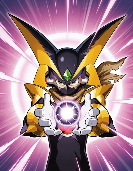 masterpiece,best quality,amazing quality,bass.exe \(mega man\),megaman.exe,1boy,gold basscross,solo,green eyes,double soul \(mega man\),male focus,scarf,forehead jewel,helmet,fins,head fins,bodysuit,mouth mask,mask,looking at viewer,covered mouth,black bodysuit,energy ball,official art,torn brown scarf,shoulder armor,<lora:BassCrossMegaMan_V2:1>,kamehameha /(dragon ball/),(outstretched arms:0.6),(reaching:0.2),upper body,energy ball,netnavi,