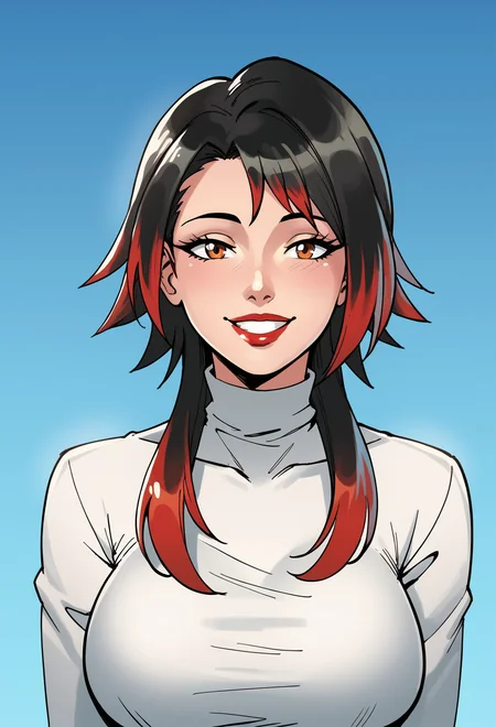 score_9, score_8_up, score_7_up, l3n43ll3,1girl,solo,looking at viewer, huge breasts,portrait,sly smile, <lora:lenaelle:1>   turtleneck,