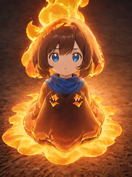 palworld-flambelle, <lora:palworld_flambelle_xl_lora_v3:0.55>,
1girl, (solo:1.1), toned, henshin, dynamic pose, raised fist, medium breasts, intricate dark brown hair, blue eyes, (bob cut:1.0), brave, powerful, serious, determined, dominant, engulfed by flames, surrounded by flames, flames covering breasts, glowing lines, detailed ultra photorealistic transformation sequence, parallel world, world of fire, flames, outdoors, cinematic lighting, cinematic angle, anime artwork, anime style, key visual, vibrant, studio anime, highly detailed, anime coloring, newest, masterpiece, best quality, modern