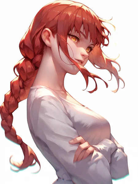 score_9, score_8_up, score_7_up, score_6_up, score_5_up, <lora:makimaXLP:1> makima, 1girl, yellow eyes, red hair, braided ponytail, white background,
