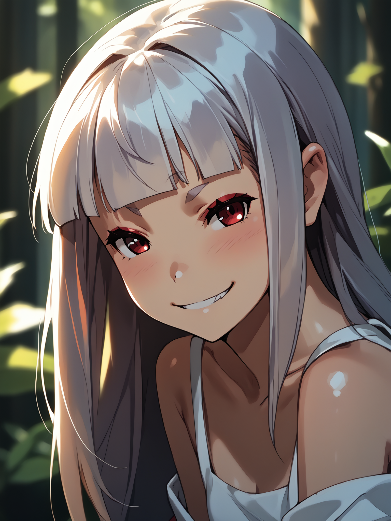 (cowboy shot, solo focus:1.2) <lora:happy_tentacle-ibaraki-v0.1-000025:1>, (ht_ibaraki:1.2), (blush:0.5), (red eyes:0.25), bare shoulders, collarbone, sarashi, (purple hair:0.25), long hair, blunt bangs, (petite:1.2), <lora:Shed_The_Skin's StS_age_slider_v1_initial_release:-1> ( :1.1) ( , , (naughty face :1.2) , , (looking at viewer:0.6) :1.2) outdoors, vegetation, ( :1.1), , (dawn :0.6), , ((sidelighting:0.5), (light rays, light particles:0.5) :0.5), people , ( :0.9), (forest:1.2), lake (( from side :1.3) :0.8) score_9, score_8_up, score_7_up, score_6_up, score_5_up, score_4_up, ( [(realistic, photorealistic:1.3):(realistic:1.2):16] [(3d:1.2)::14] :1) <lora:LUUNA's Lunas-NijiJourney-SDXL-B2:0.35>, nijijourney <lora:prgfrg23's Counterfeit-V3.0 Style SDXL_LoRA_Pony Diffusion V6 XL:0.6> <lora:mfcg's mfcgXL:0.12> <lora:reweik's gyokai(himehajime)_PonyXL_style_v01:0.14>