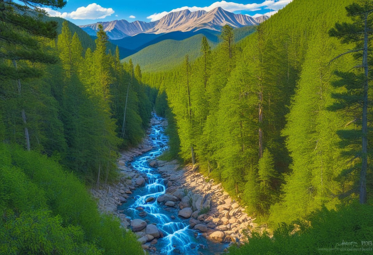 Silkscreen, ((WPA style)), (national parks style), Bold vivid natural colors, limited color palette, painting, HDR (White Mountains, Falling waters trail)