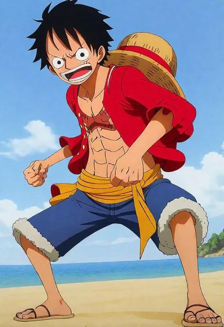 Monkey Di Luffy ( Ungry:1.0)  in the beach