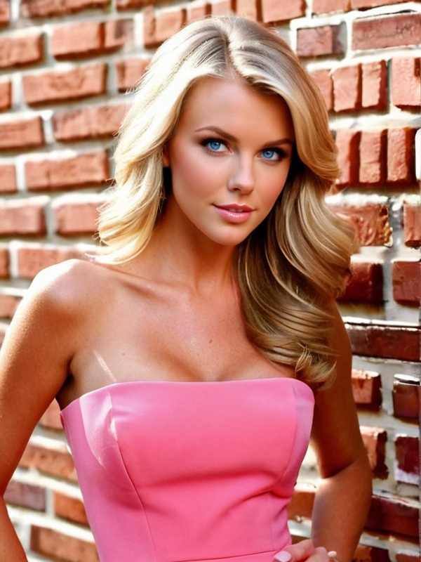 Photo of Tina Carmath, posing in front of a brick wall, (beautiful, gorgeous, pretty), (best quality, photo-realistic, highly detailed, absurdres:1.3), volumetric lighting, hyper-realistic, 32k resolution, RAW,