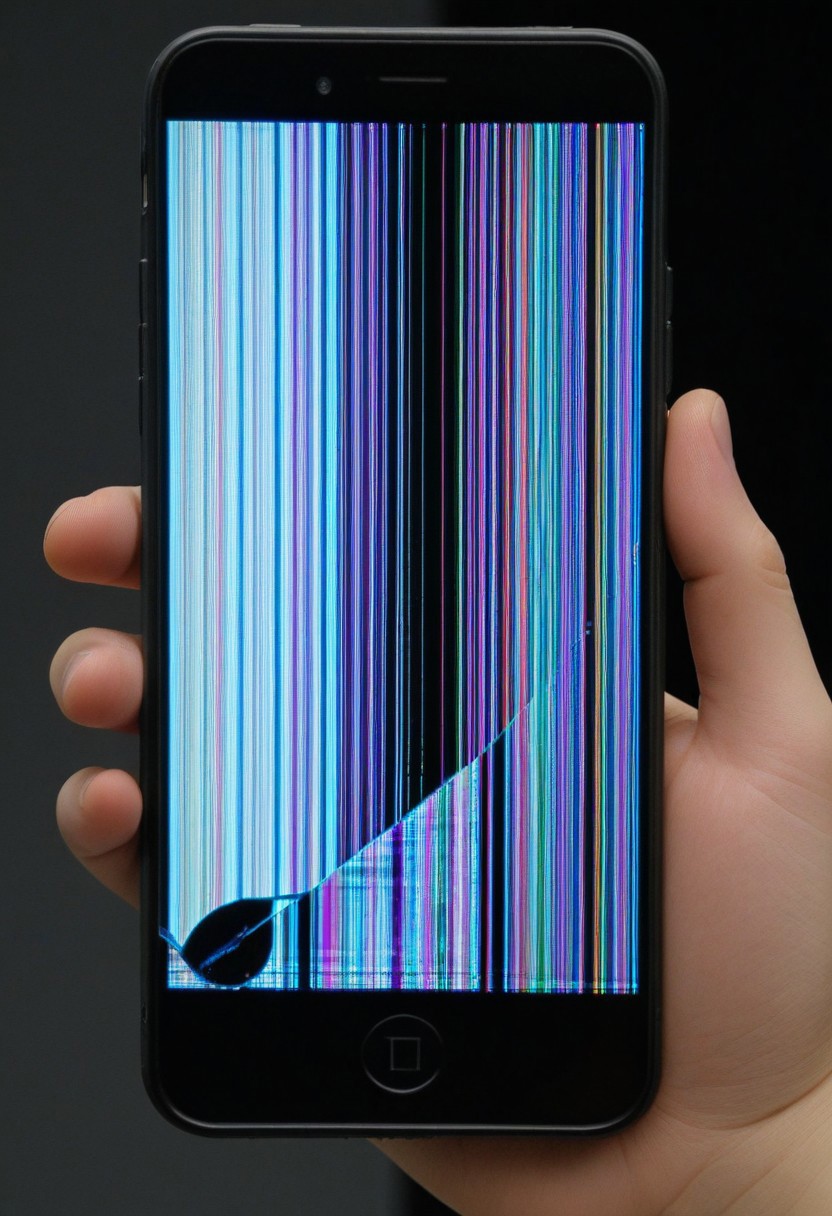 lazympos, glitch, crackedlcd, close-up, hand holding cell phone