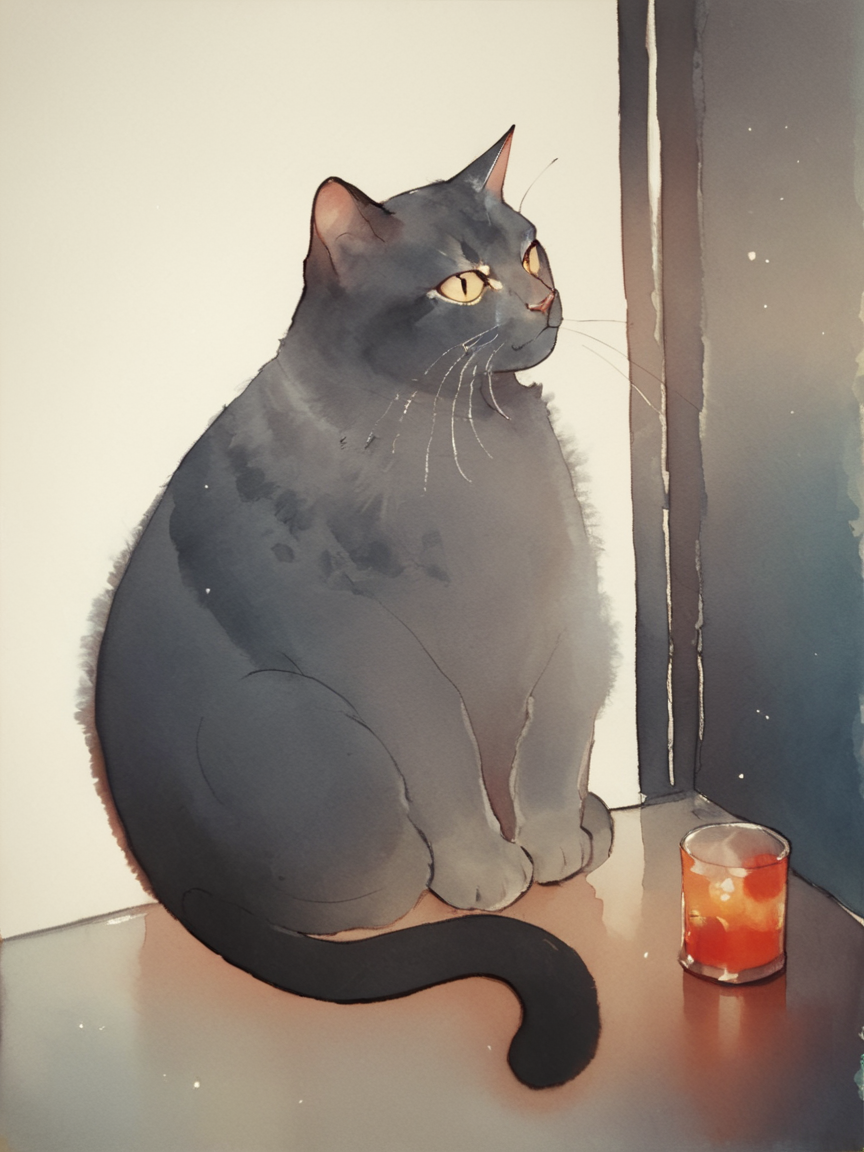 score_9, score_8_up, score_7_up, score_6_up, score_5_up, score_4_up,   <lora:p3np0v4cXLP:1>  p3np0v4c, watercolor, 1boy, cat