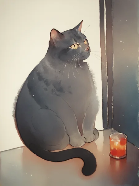 score_9, score_8_up, score_7_up, score_6_up, score_5_up, score_4_up, <lora:p3np0v4cXLP:1> p3np0v4c, watercolor, 1boy, cat