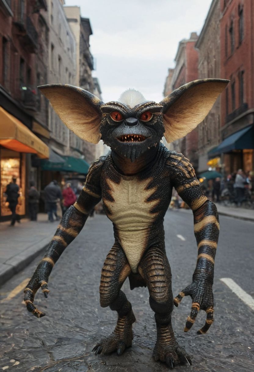 amazing quality, masterpiece, best quality, hyper detailed, ultra detailed, UHD, perfect anatomy, portrait, dof,in a street of big city,  hyper-realism, majestic, awesome, inspiring, - (ogremlino,Ostrikero , :1.0),  cinematic composition, soft shadows, national geographic style,