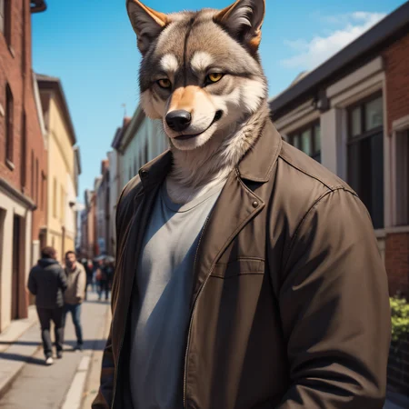 male focus portrait, wolfcat, clothed, eyebrows, colored finger claws, smile, standing on a street, detailed background, day, masterpiece, 4k, sharp focus
BREAK
(detailed background),ultra detailed, photography masterpiece, film photography, RAW candid cinema, realistic, ultra realistic, 8k
