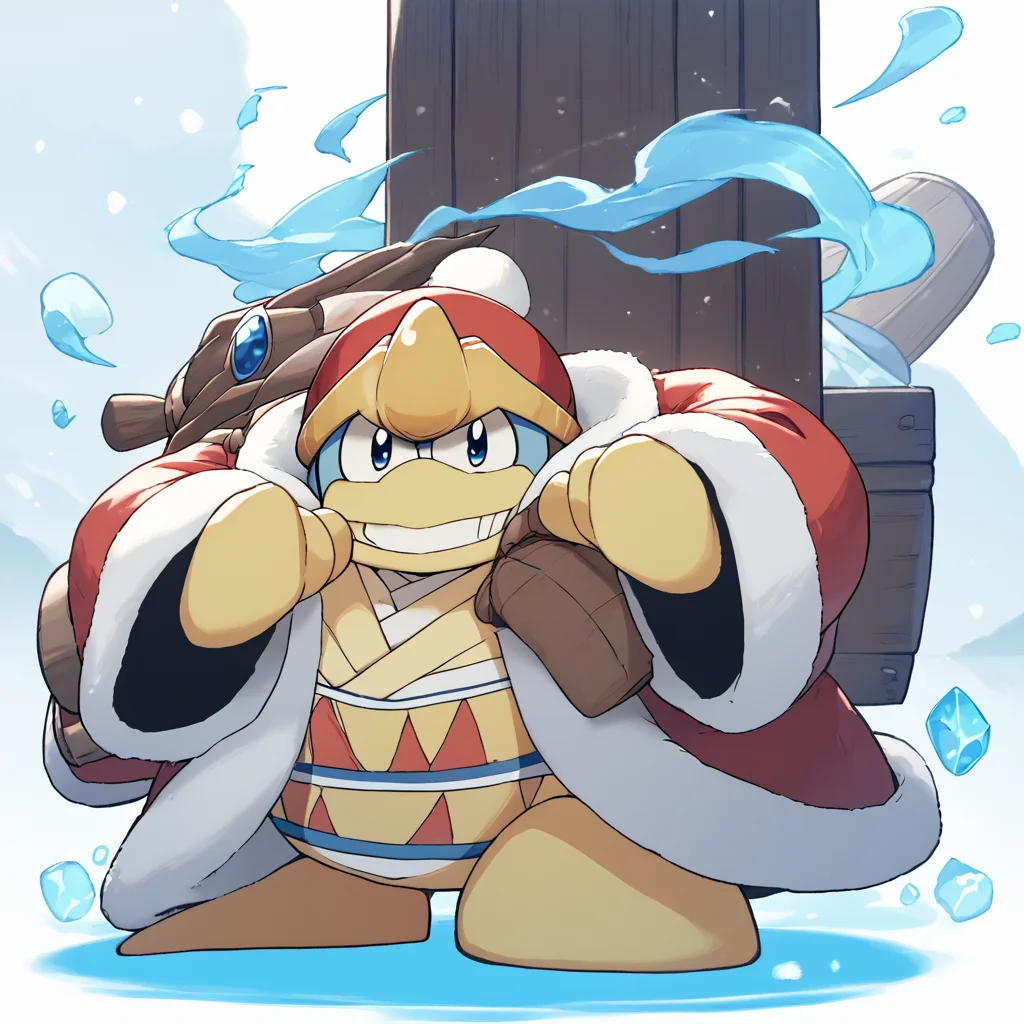 score_9 <lora:Dedede:1.29> blue eyes, hat, coat, no humans