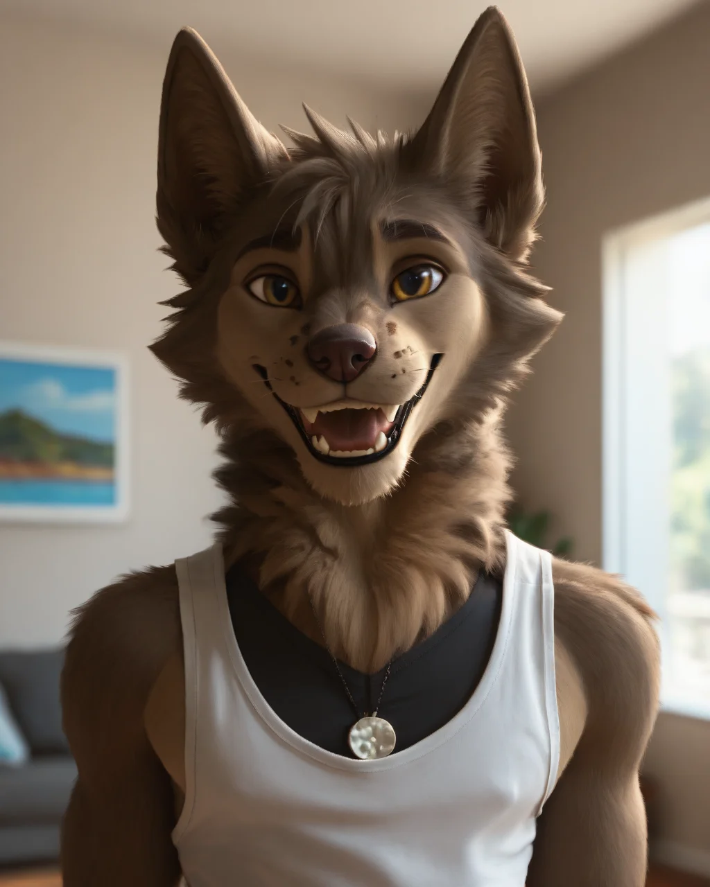 score_9, score_8_up, score_7_up, intricate details, rating_questionable,
<lora:homri52:1>
,
<lora:erofv2PXL:0.8>, 1boy(erof, anthro furry, canine, looking at the viewer, happy, 
solo, portrait, face focus, shoulders visible, tank top), cozy living room,
4k,
detailed background, depth of field, 
<lora:ral-chrosc-clr:0.5>, ral-chrosc-clr,
<lora:Expressive_H:0.5>, Expressiveh,
<lora:xl_more_art-full_v1:0.3>,
<lora:add-detail-xl:0.3>,