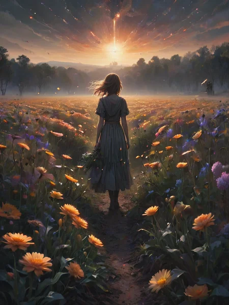 letitflrsh, an eerie war in a hopeful universe and a field of flowers, composition, detailed, ow-saturation, muted, lowkey, faint,   <lora:- SDXL - letitflrsh_let_it_flourish_V1.0-000005:.9>