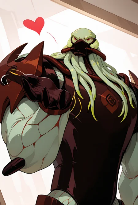 <lora:vilgax-10:1> vilgax, no humans, solo, red eyes, armor,
<lora:FrierenBlowingKissMeme_illusXLNoobAI_Incrs_v1:1> blowing kiss, heart, puckered lips, o3o, masterpiece, best quality, amazing quality, very aesthetic, absurdres, newest,