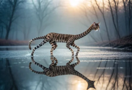 Highly detailed photo of octocat with (((Long legs:1.8)) laying in ally_way, in_focus,  uhd, 8k, ultra realistic, sunny, (cold colors), damp, moist, intricate details, shallow depth of field, [volumetric fog], cinematic lighting, reflections, photographed on a Canon EOS R5, 50mm lens, F/2.8, HDR, 8k resolution, cinematic film still from cyberpunk movie