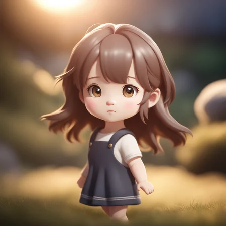 1girl, chibi, photorealistic, realistic, scenery, depth of field, face focus, 8k, high resolution, burry background, lighting