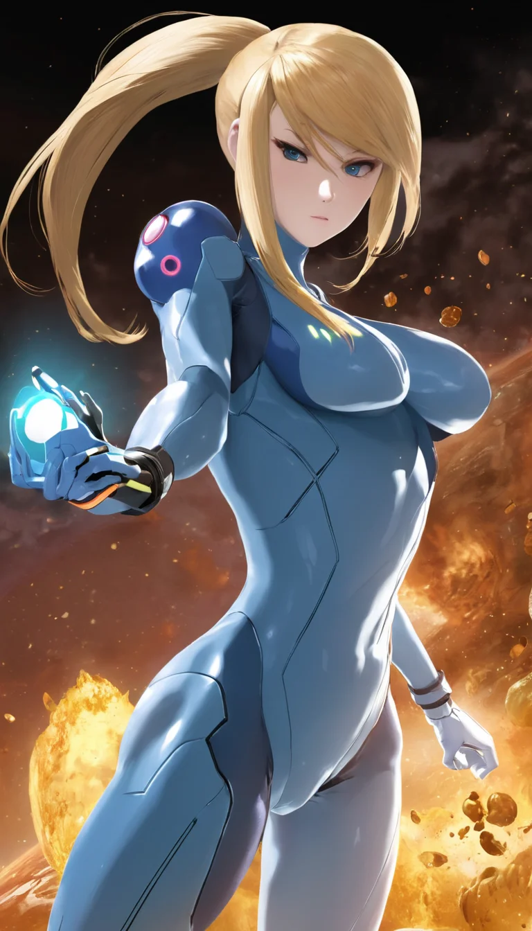 Cinematic scene, hero view, Samus Aran, Zero Suit <lora:samus_aran_xl_v1:1>, action pose, detailed background, masterpiece, best quality, high quality, highres, absurdres