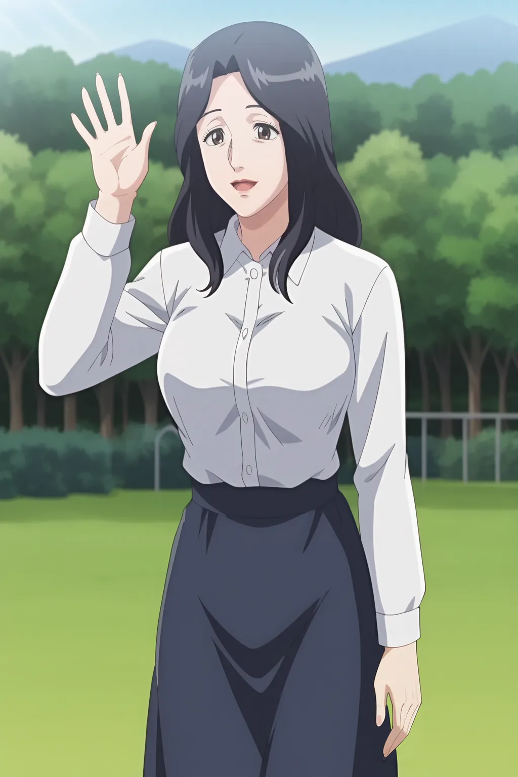 score_9, fake screenshot, 
1girl, solo,
MizukamiShizue, mature female, breasts,  
white collared shirt with long sleeves, dark blue skirt, waving,  
<lora:JukujoShiganMizukamiShizue_V3:0.85>
--pin-shared-memory
--cuda-malloc
--cuda-stream