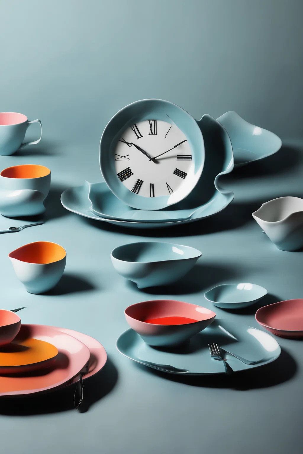 <lora:Surreal Plate:1>Surreal Plate - a plate with a clock melting and distorting into abstract shapes