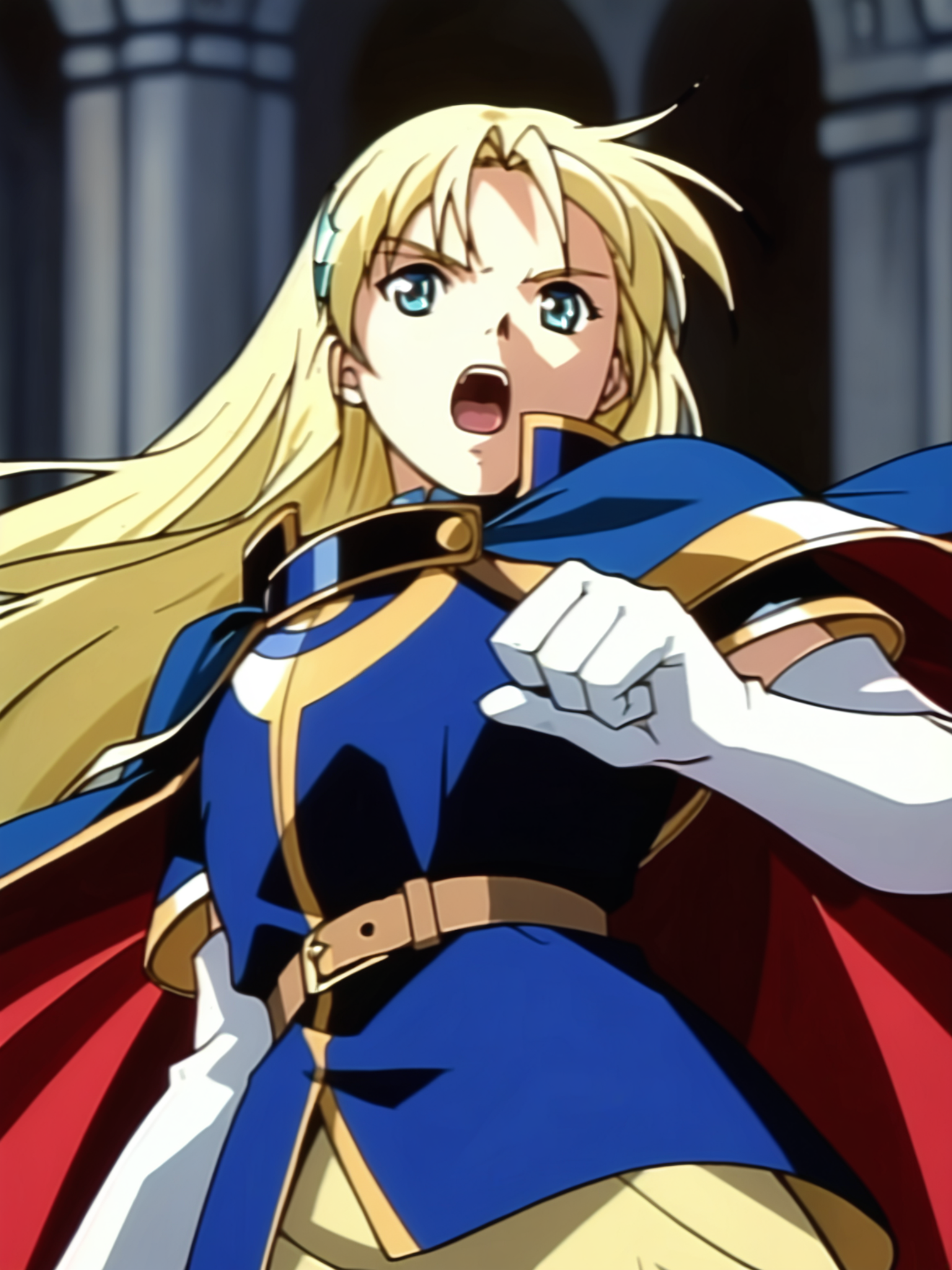 <lora:happy_tentacle-sharon-v0.3-000010:0.9>, ht_sharon, crescent hair ornament, breastplate, shoulder armor, cape, belt, elbow gloves, white gloves , cowboy shot, 1girl, (petite:1.2), solo focus, (screaming:1.1), (looking at viewer:1.1), , (depth of field:0.8), (from below:0.8), <lora:Shed_The_Skin's StS_age_slider_v1_initial_release:-1>, score_9, score_8_up, score_7_up, score_6_up, score_5_up, score_4_up,