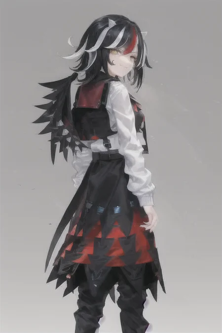 masterpiece, best quality, 1girl, solo, solo focus, (((kijin seija))), (horns:1.15), red eyes, multicolored hair, black hair, streaked hair, short hair, red hair, white hair, arrow \(symbol\), (((smug))),,, techwear, techwear jacket, tactical vest, tank and white miniskirt
Negab describe concept artist's cutelf color body concept artist nd style <lora:seijaKijin_seijaKijin:1> <lora:urbanSamuraiClothing_urbansamuraiV03:1>