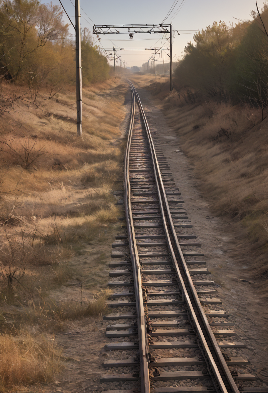 ,ruanyi1363,railroad tracks,1girl,full body,walking,<lora:1363 railroad tracks_v1_pony:1>, score_9,score_8_up,score_7_up,,8k,solo,,
