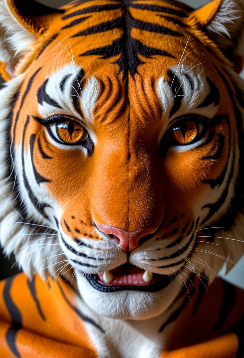 anthro tiger, beautiful, detail vibrant orange tiger skin, girl, closeup
8k detail