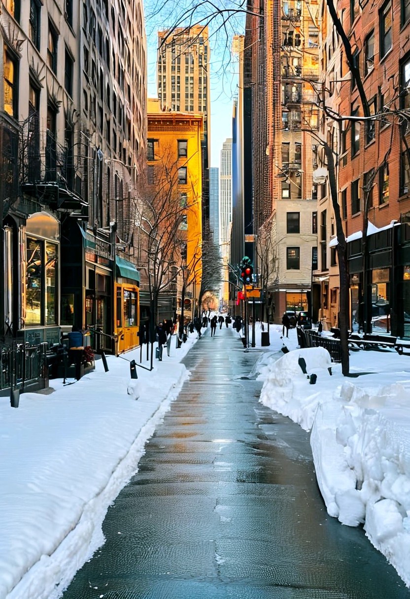New York City sidewalk in the winter, raw, photo, realistic