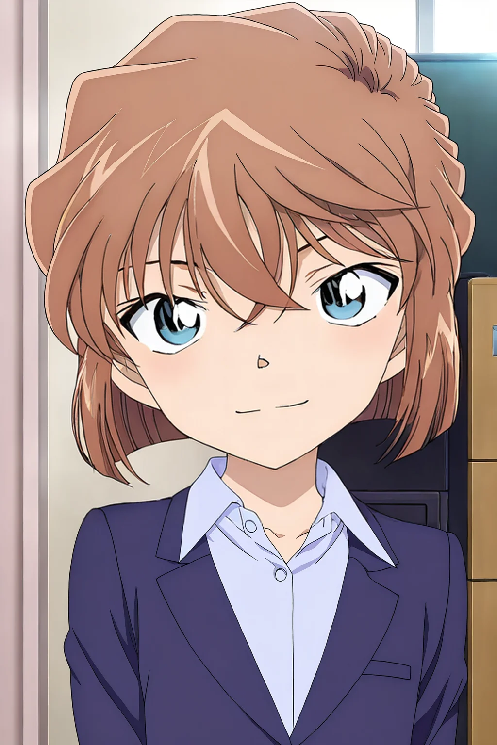 front view,
1girl,upper body,looking at viewer,office lady,smile,
Best quality,masterpiece,soft light,official art,high quality,highres,absurdres,epic scene,natural textures,<lora:Haibara Ai IL V2:1>,haibara ai,short hair,brown hair,blue eyes,hair between eyes,female child,