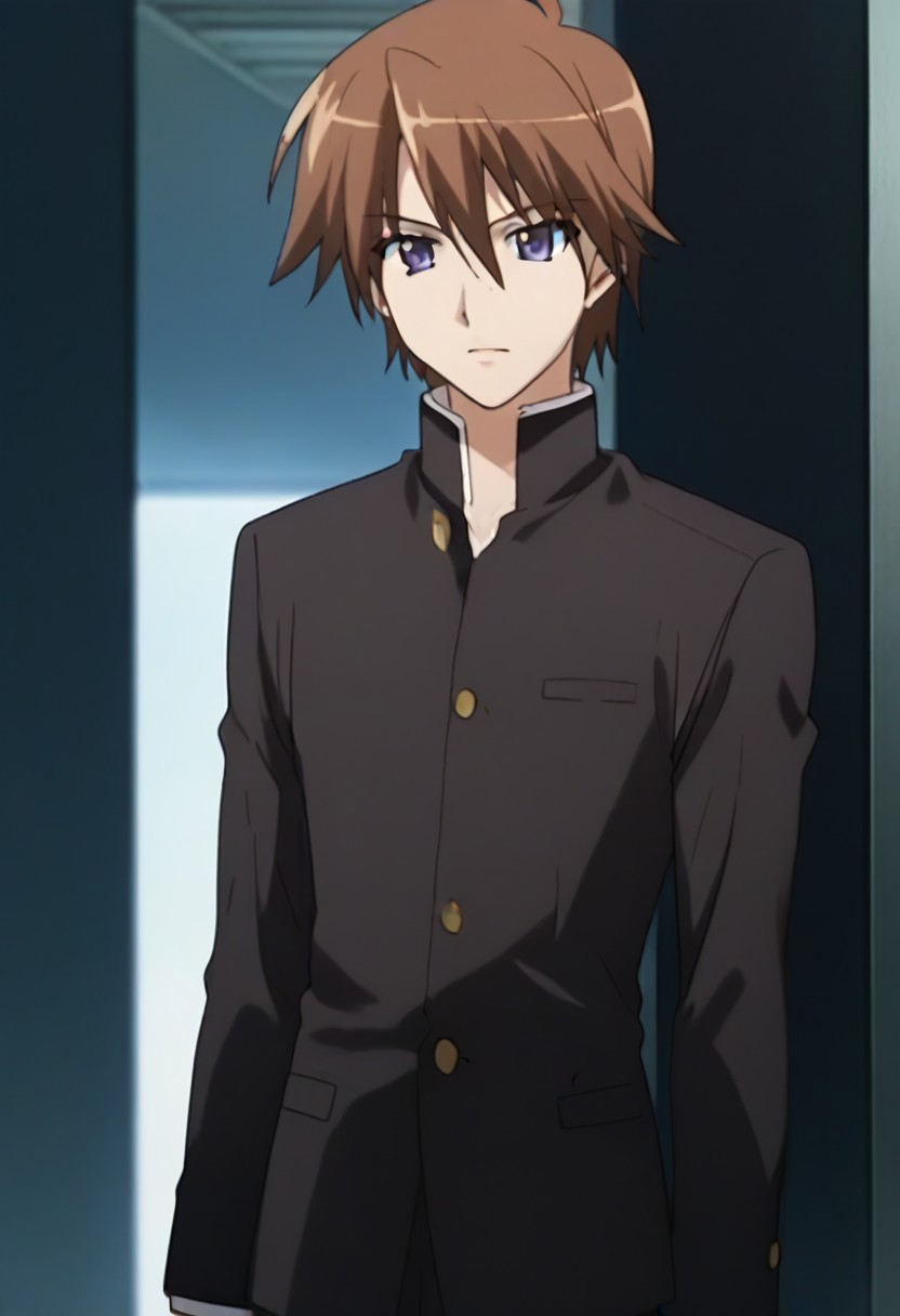 ((masterpiece)), ((best quality)), ((ultra-detailed)), ((absurdres)), score_9_up, score_8_up, score_7_up,
HD, top quality, best quality, amazing quality, High-quality illustrations, anime screencap, source_anime, best aesthetic, perfect proportions, perfect eyes, 1boy, 1male, solo boy, solo male, male focus, solo male focus, Anime, boy, male anime character, anime boy, handsome, cute, charming, Keisaku Satou, brown hair, purple-blue eyes, gakuran, gakuran uniform ((tall body, tall height)), ((lean body, slim body)), ((school hallway)), easynegative, updn, Expressiveh, masterpiece, best quality, very aesthetic, absurdres