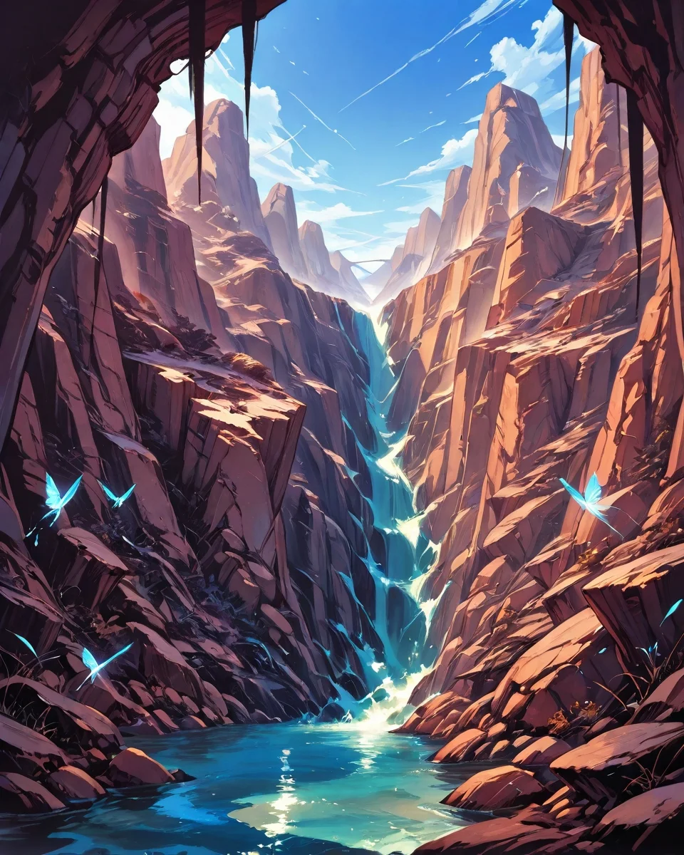 (epic landscape:1.5), (Katsuhiro Otomo drawing), ( Masamune Shirow painting),best quality, masterpiece, extremely detailed, professional art, professional painting, an extremely delicate and beautiful, dynamic, great lighting, perfect shading, professional shading, depth of field, side soft light, elegant, gorgeous, highly detailed, full shot, uncropped, pure genious, absolutely perfect, highly detailed, breathtaking,
A dramatic canyon carved by a winding river, with towering rock formations and a clear blue sky above, primeval jungles where feathered serpents nest in crystal ziggurats, the canopy alive with swarms of razor butterflies,
<lora:EldritchRomanceIllustration1.3.1:0.5>,
<lora:- SDXL - vanta-black_contrast_V3.0:0.2>,
<lora:add-detail-xl:0.7>,
<lora:detailed_notrigger:0.7>,