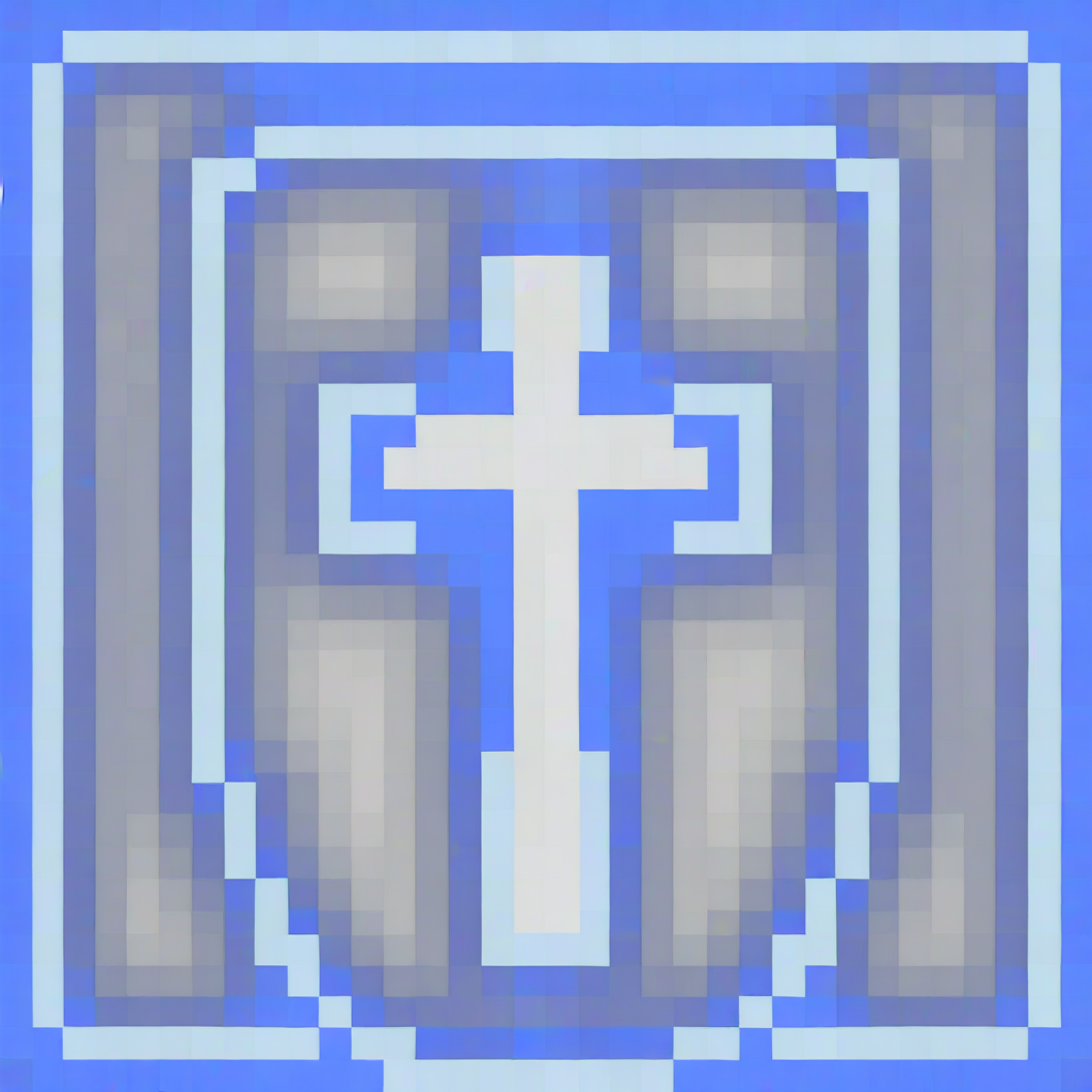 best quality, amazing quality, very aesthetic, absurdres,
icon, pixel,
blue, cross, holy shield, paladin shield,    <lora:RagnarokIconNoobXL_byKonan:1>