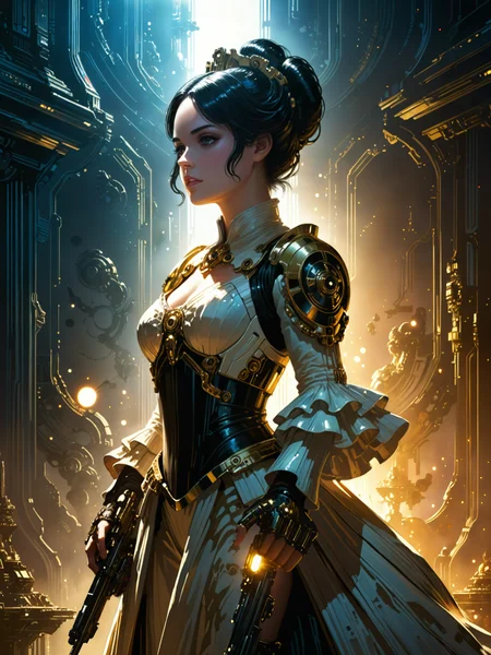 <loractl:envybetterhiresfixxl01-xl:0.4:hr=1.0> <lora:more_artful-xl:0.8> <lora:add-detail-xl:1.4> <lora:lyco-style-envydramaticlightingxl01_digital_art-xl:0.48> anime movie poster, intricately detailed attire, [by (john berkey:1.4) and (stephan martiniere:1.3), princess amidala with a blaster pistol, black hair, star wars|by (gaetano gandolfi:1.3), rococo princess, black hair], [star wars style|rococo] background, glowing particles, dappled light, dark corners, ultra detailed, 8k, uhd