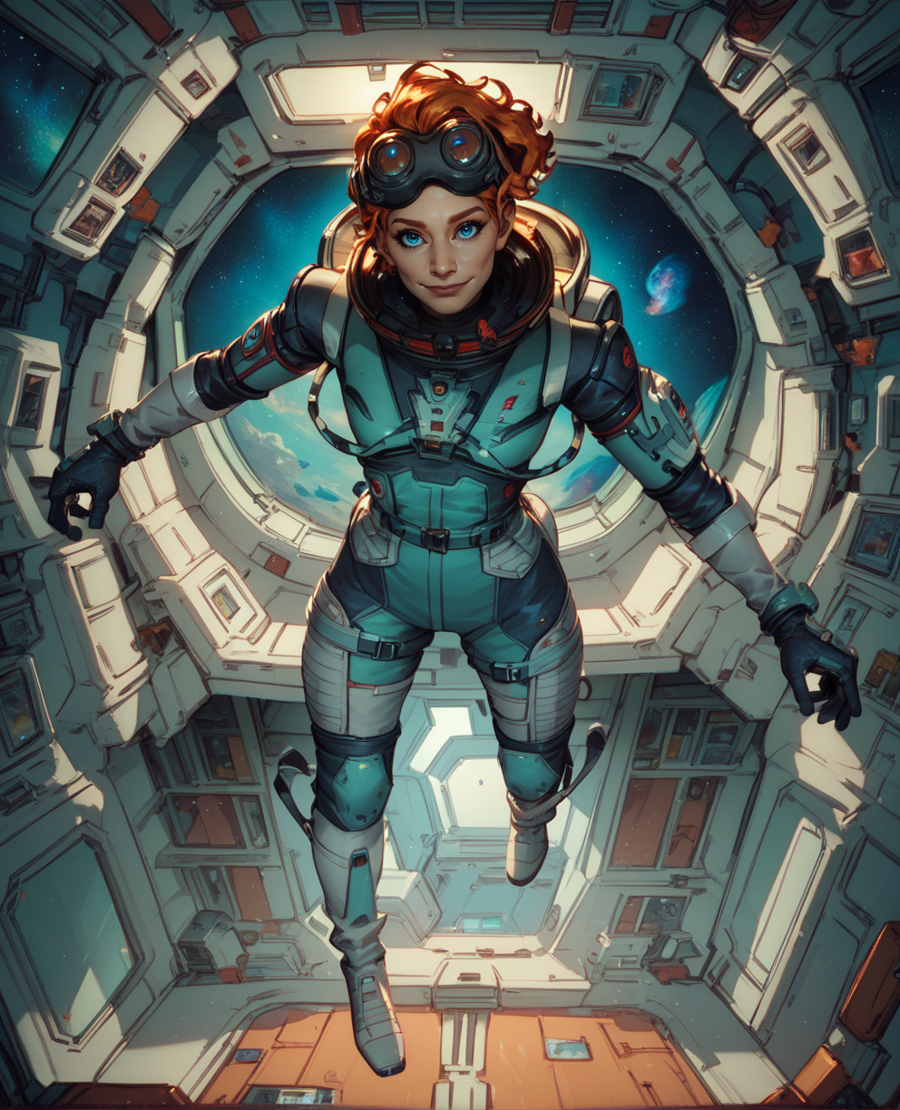 score_9,score_8_up,score_7_up,
horizonxl,orange hair,blue eyes,
spacesuit,goggles on head, floating,     
looking at viewer,light smile,
space cabin,indoors,<lora:horizon:0.9>,