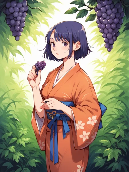 source_anime, score_9, score_8_up, score_7_up, score_6_up, score_5_up, <lora:h31k4l4XLP:1> h31k4l4, solo, curvy, japanese clothes, grapes
