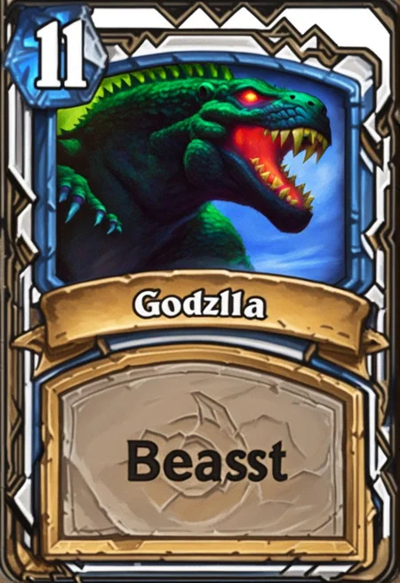 A ((Godzilla beast)) Hearthstone Card <lora:SDXL-HearthstoneCard-Lora:0.8>
