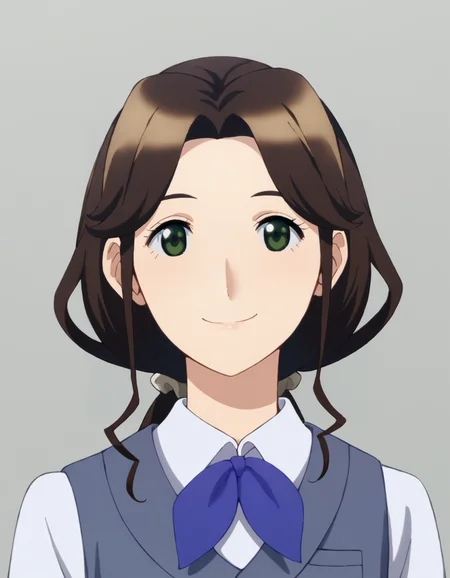 score_9, score_8_up, score_7_up, source_anime, BREAK
1girl, solo, looking at viewer, simple background, upper body, light smile, portrait,
konomi moriya, long hair, brown hair, parted bangs, sidelocks, dark green eyes,
white hair scrunchie, work uniform, white collared shirt, blue vest, blue bowtie,
<lora:konomi_moriya_anime-soralz:1>