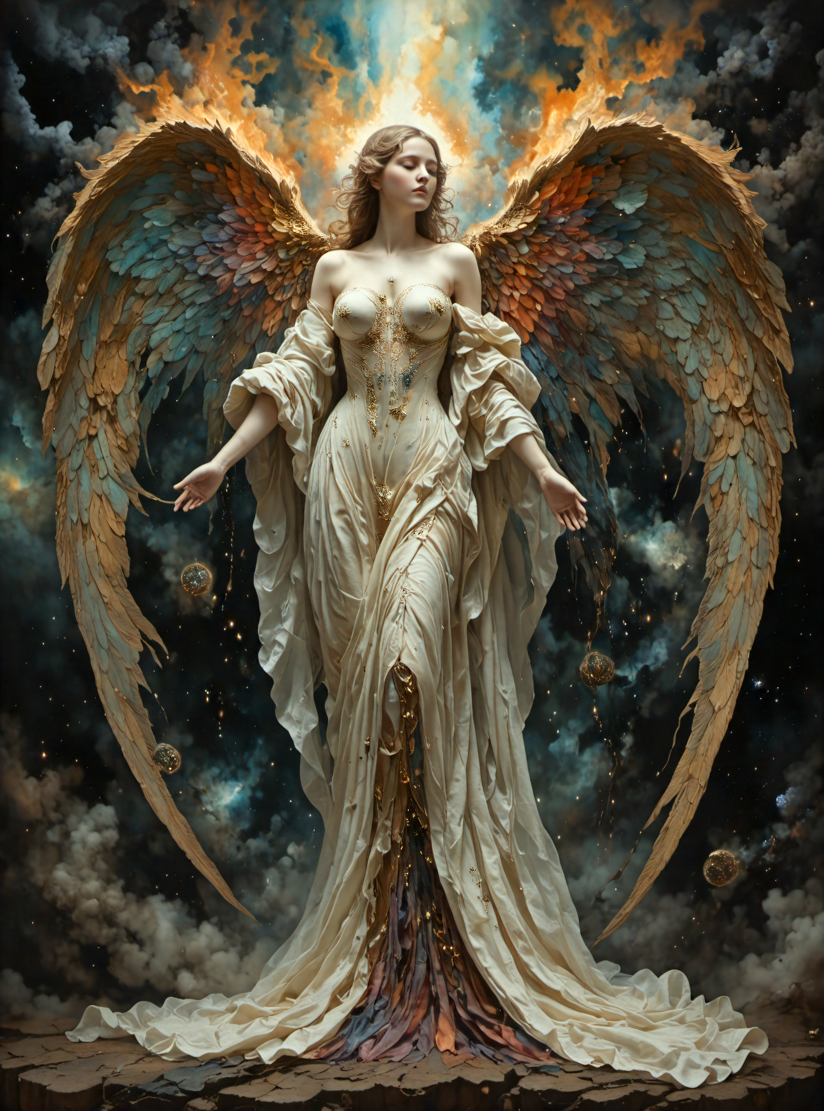source_real,raw,photo,amateur Horror-themed I stand amazed by the visionary genius of the artist,the exacting precision of every brush stroke making the canvas come alive with awe inspiring visuals,(illustration of a beautiful angel's final breath as she succumbs to death),angelic robes soaked in blood,the artist mourns the life of a fallen goddess,the death of virtuous saint to hands of evil,the eyes plead with the viewer to release them from their pain,(((intricate background of evil spirits in the shadows))),masterpiece,. Eerie,unsettling,dark,spooky,suspenseful,grim,highly detailed,glow effects,godrays,Hand drawn,render,8k,octane render,cinema 4d,blender,dark,atmospheric 4k ultra detailed,cinematic,Sharp focus,big depth of field,Masterpiece,colors,3d octane render,4k,concept art,trending on artstation,hyperrealistic,Vivid colors,extremely detailed CG unity 8k wallpaper,trending on CGSociety,Intricate,High Detail,dramatic . Eerie,unsettling,dark,spooky,suspenseful,grim,highly detailed,