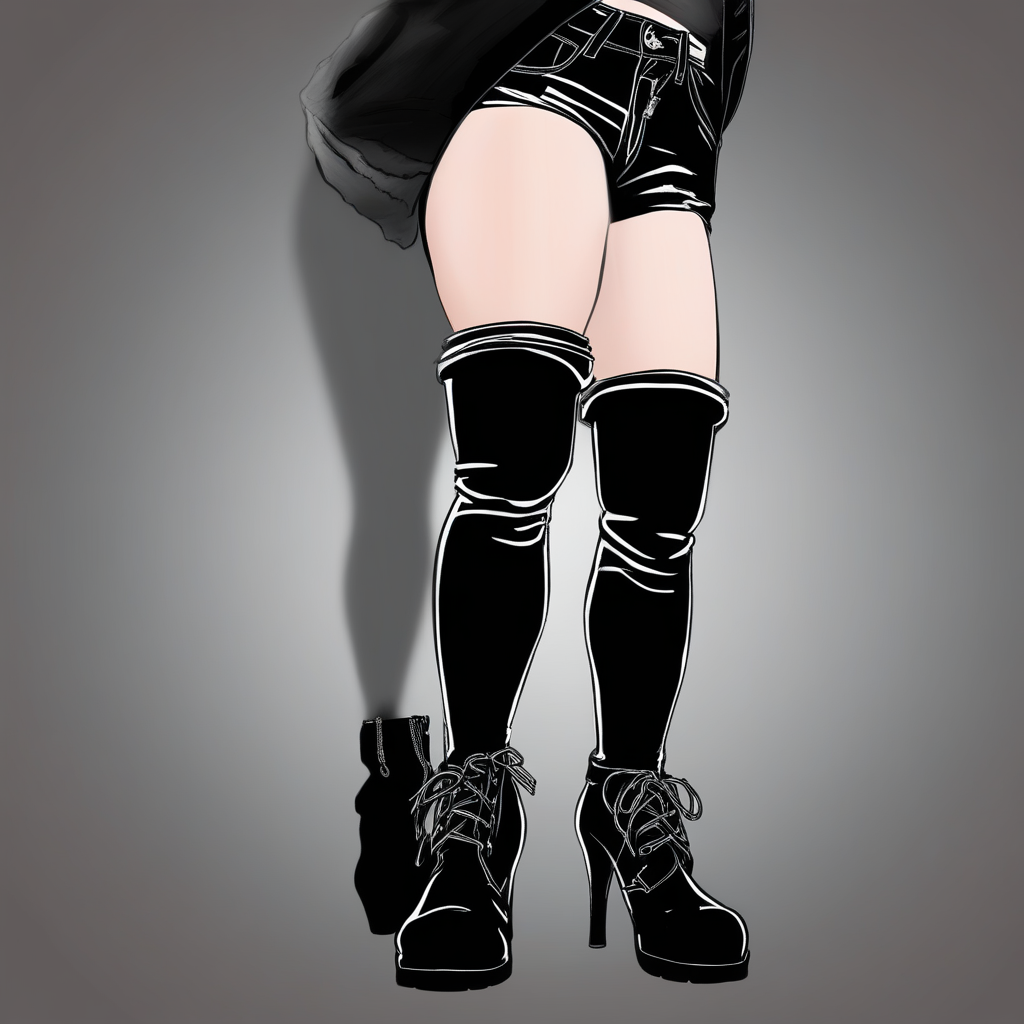looking at viewer, clothing aside, thick thighs, from below, boots, tongue piercing, hetero, fellatio, black border