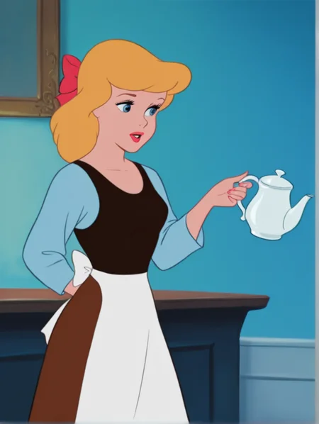 masterpiece, best quality, amazing quality, very aesthetic, absurdres, newest, detailed background, indoors, dynamic angle, 4k, 8k,
cinderellaxd, 1girl, blue eyes, solo, apron, blonde hair, teapot, 1980s (style), retro artstyle, long sleeves, red lips, waist apron, bow, hair bow, shirt
<lora:Cinderella_-_Disney_Illustrious-000009:1>
