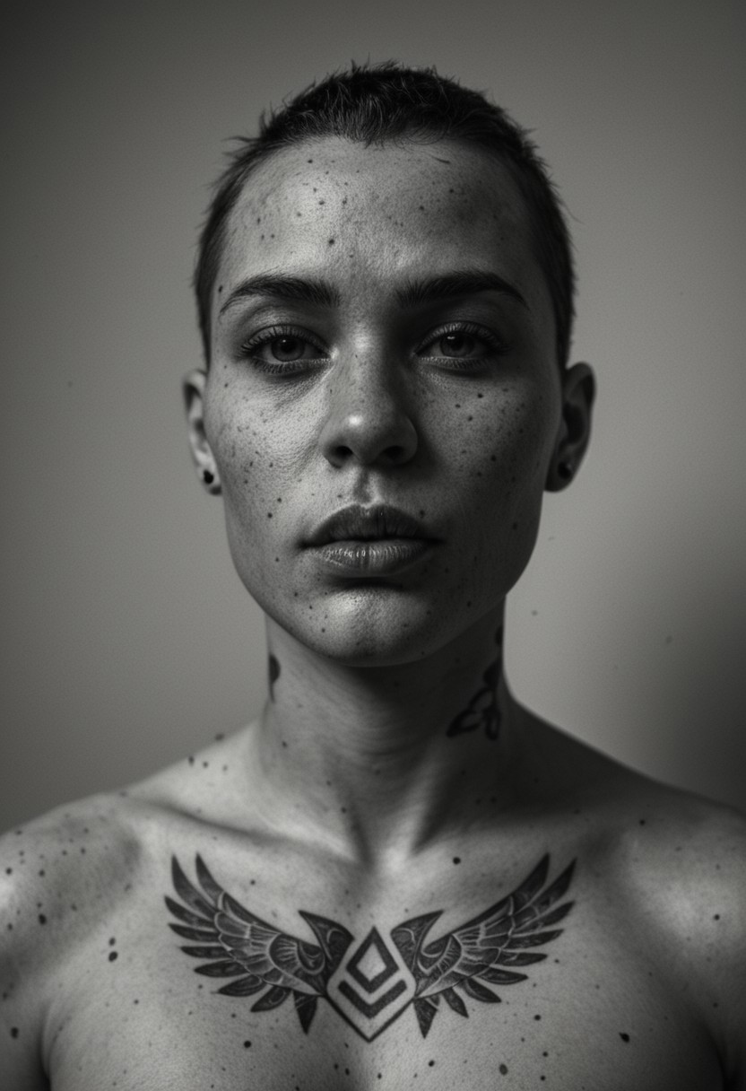 masterpiece, best quality,high quality, newest, highres,8K,HDR,absurdres, dynamic angle, realistic, 1girl, iLLCustodes40k,t4ts, tattoos, tattoo