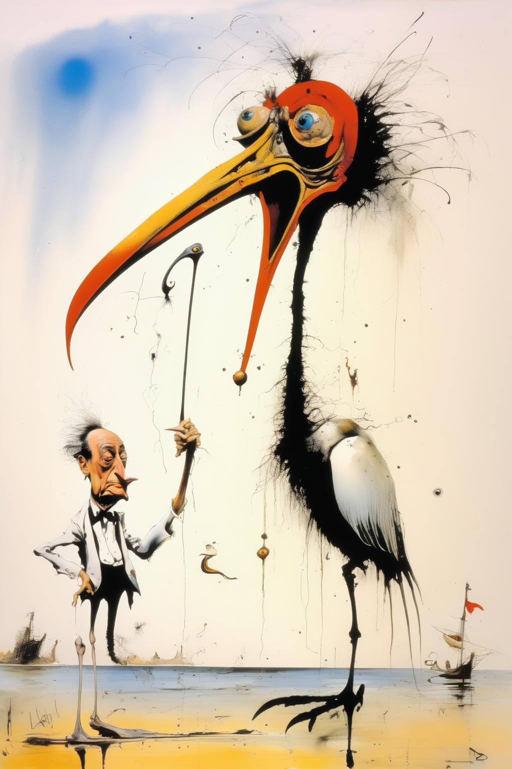 <lora:Ralph Steadman Style:1>Ralph Steadman Style - freak pelican Ralph Steadman Salvador Dali