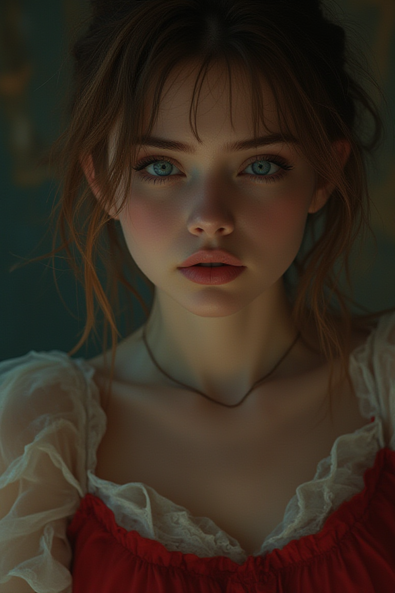 A masterpiece, a girl, very beautiful and very young, in a short red skirt and a translucent white blouse. She was not a person in the usual sense of the word. 
She seemed to belong to the porcelain doll race. There was not a single wrinkle on her cute face with huge violet eyes and sharp ears like those of a fairy-tale werewolf. 
Thin waist, long legs, perfectly shaped breasts and not the slightest trace of the usual imperfections of human physicality, (Highly detailed: 1.1), rough face, Real skin, High quality, NSFW, Beautiful eyes, (detailed face and eyes), (Face: 1.2), noise, extra, Real photo.
PSD, Lamp Photography, Sharp Focus, High Contrast Lighting, Detailed Skin, 8K High Definition, Insanely Detailed, Realistic, Professional Photography, 8K UHD, DSLR, Soft Lighting, High Quality