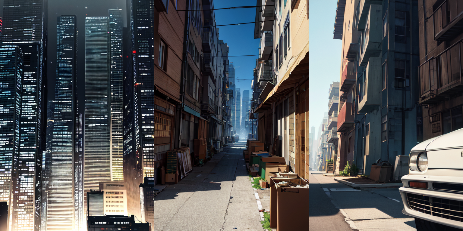 highly insanely detailed, masterpiece, top quality, best quality, highres, 4k, 8k, RAW photo, (very aesthetic, beautiful and aesthetic), bebop cityscape, buildings, radiator, ait conditioning, cardboard box, trash, street, car, <lora:bebopv01:0.3>, 
__lazy-wildcards/dataset/background-color__âââ