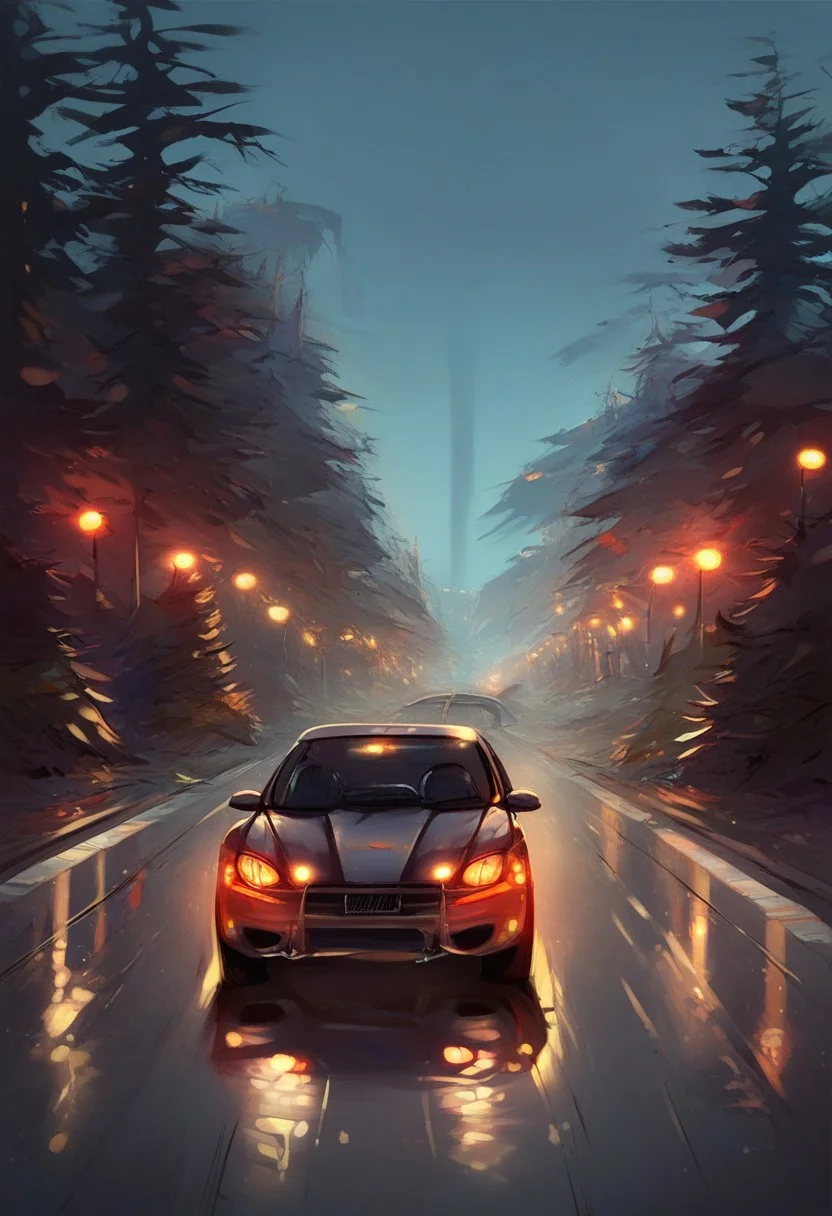score_9, score_8_up, score_8, big city, a red ferrari car driving through a forest, with xenon lights, nice reflection, night time, bright moonlight, zzCitronLegacy