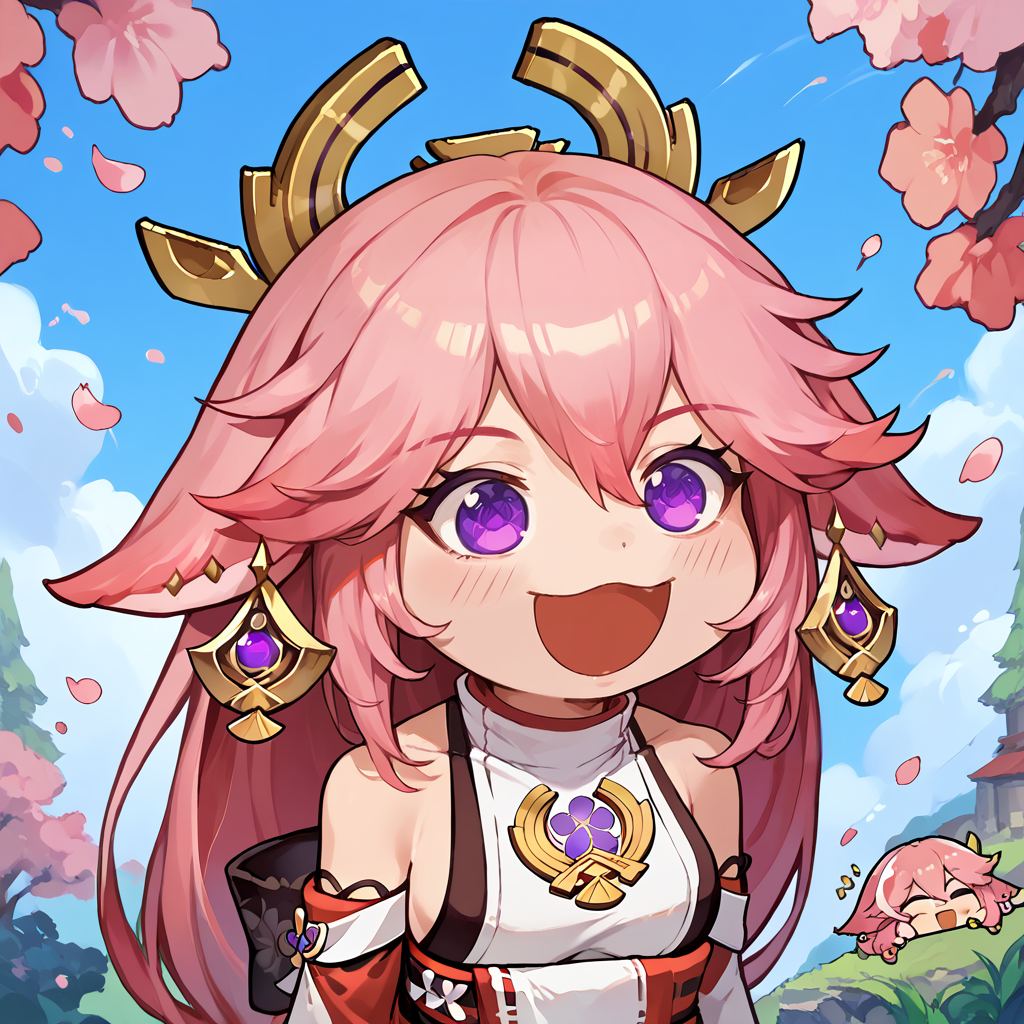 score_9, score_8_up, score_7_up, open mouth, smile, chibi, :d, :3,  <lora:GyateGyate_pdxl_Incrs_v1:1>, yae miko,