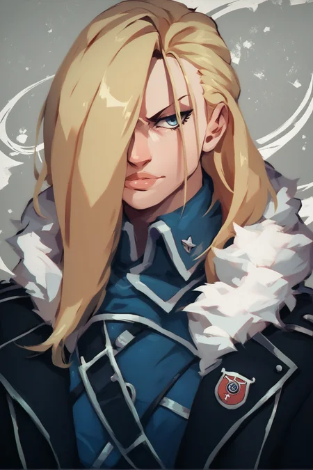 1girl,  <lora:Olivier Mira Armstrong Pony XL:0.8>, olivier_mira_armstrong, military uniform, hair over one eye, detailed background,, score_9, score_8_up, score_7_up,, zPDXL