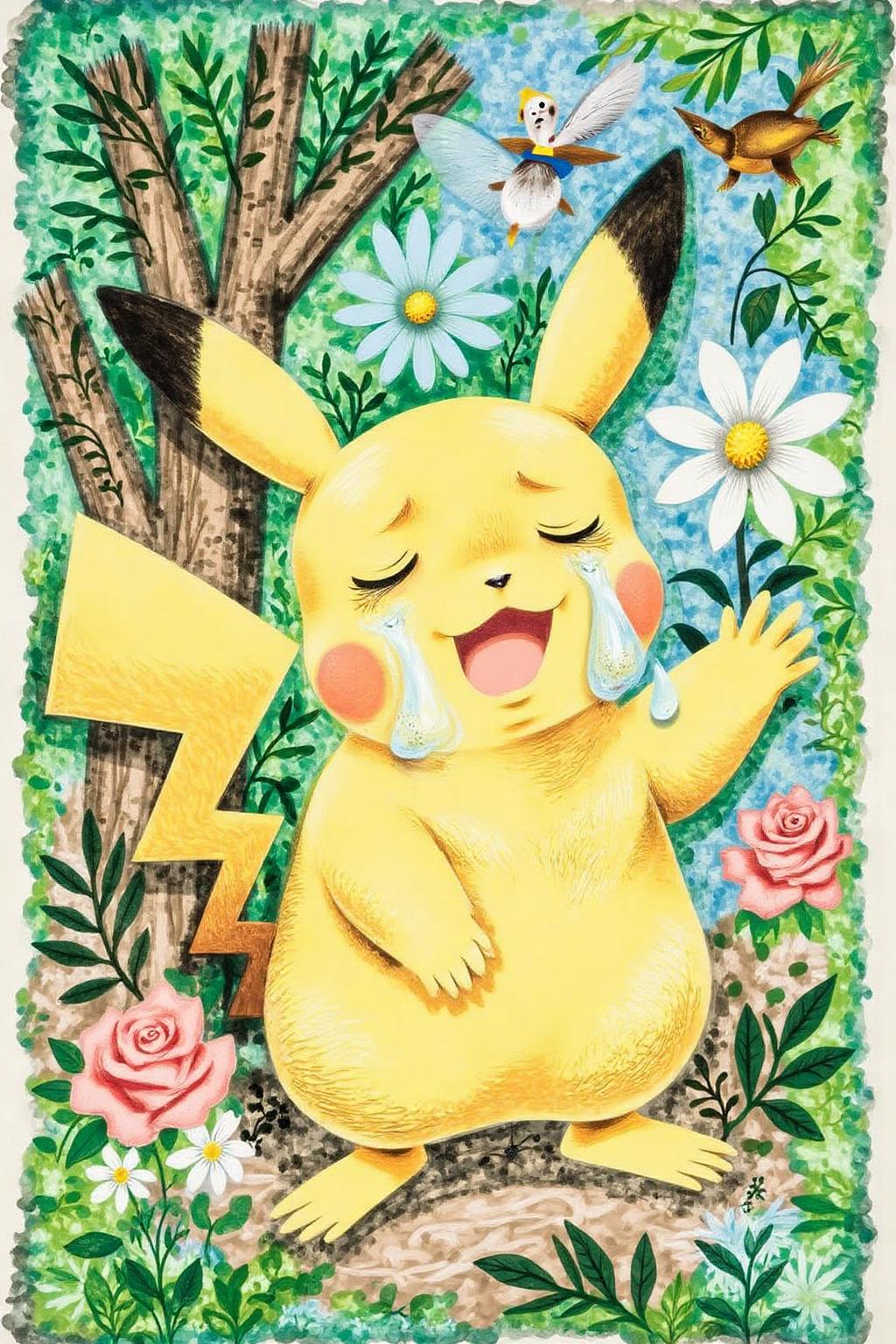 illustration.
Pikachu crying, large tear drops on his face, under a green tree <lora:gwonder1_cap_d6a3e15:1.0><lora:826631907404989729:0>