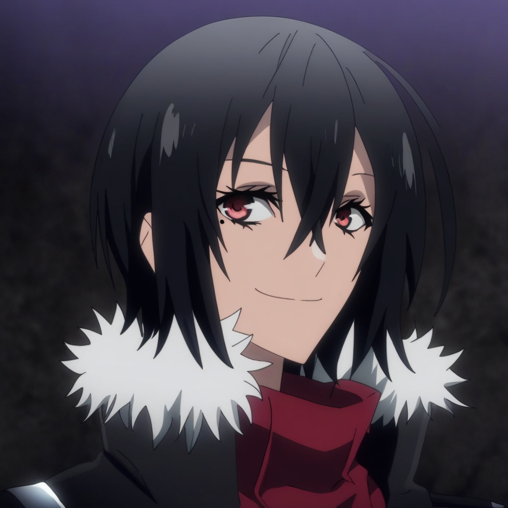 1boy,solo,male focus,noel_stollen,black hair,red eyes,mole under eye,short hair,smile,